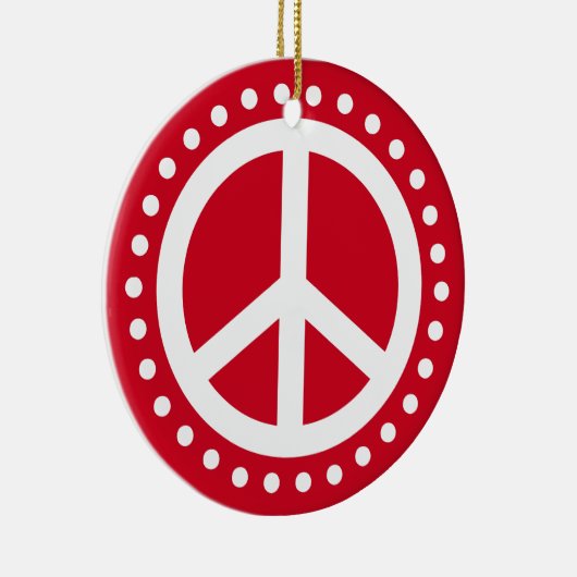 Vrede op Aarde Rood en Witte Polka Dot Keramisch Ornament (Rechts)