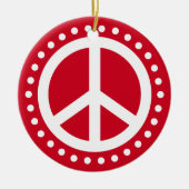Vrede op Aarde Rood en Witte Polka Dot Keramisch Ornament (Voorkant)