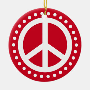 Vrede op Aarde Rood en Witte Polka Dot Keramisch Ornament