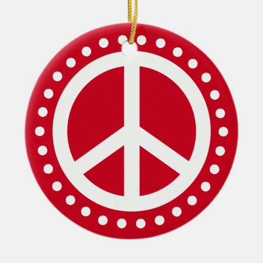 Vrede op Aarde Rood en Witte Polka Dot Keramisch Ornament (Voorkant)