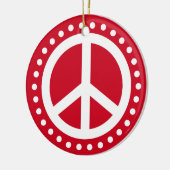Vrede op Aarde Rood en Witte Polka Dot Keramisch Ornament (Links)