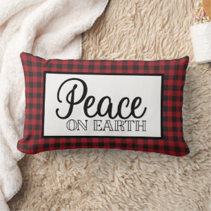 Vrede op Aarde - Rood en Zwart Buffalo Plaid Kussen