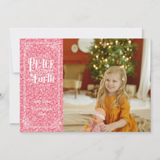 Vrede op Aarde Roze Glitter Elegant Script Modern Feestdagenkaart (Voorkant)