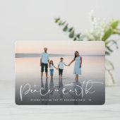 Vrede Op Aarde Script Religieuze Kerst Foto Feestdagenkaart (Staand voorkant)