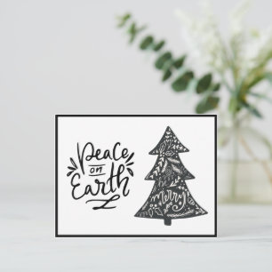 Vrede op aarde Script Zwart Wit Kerstkaart Feestdagenkaart