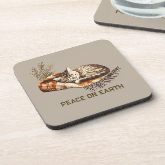 Vrede op Aarde Sleeping Kitten Blanket Bier Onderzetter (Linkerzijde)