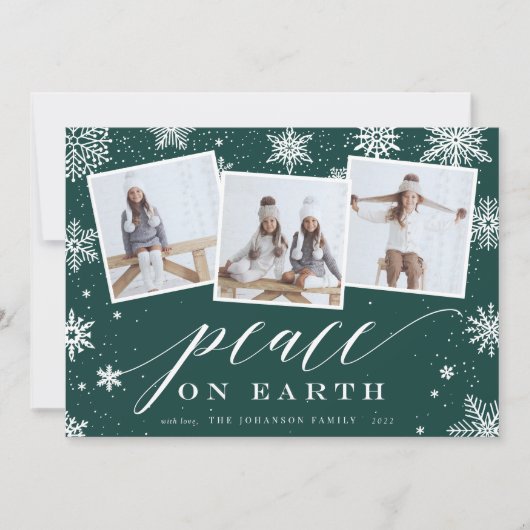 Vrede op aarde | Snowflake 3 Foto-collage Feestdagenkaart (Voorkant)
