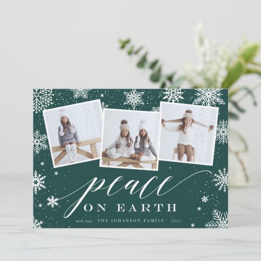 Vrede op aarde | Snowflake 3 Foto-collage Feestdagenkaart (Staand voorkant)