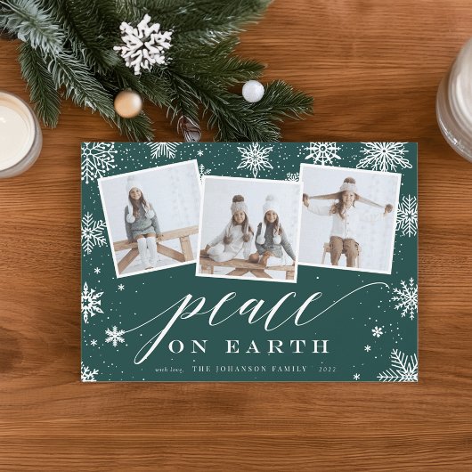 Vrede op aarde | Snowflake 3 Foto-collage Feestdagenkaart