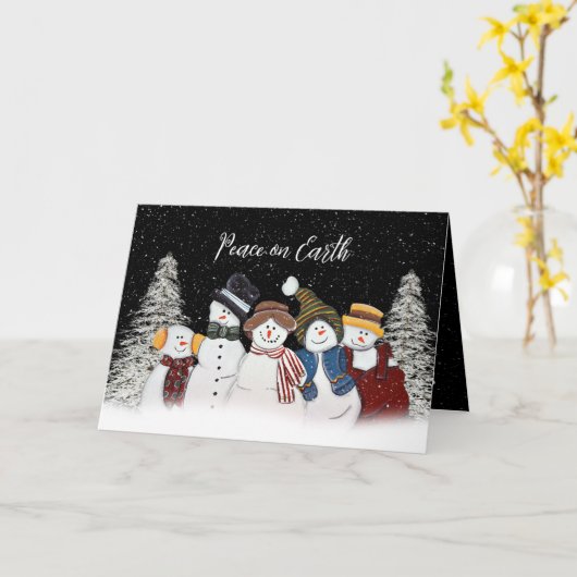 Vrede op aarde Snowmen in Snowflakes Kaart (Gele Bloem)