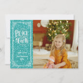 Vrede op aarde sprankelende blauwe glitter kerst feestdagenkaart (Voorkant)