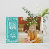 Vrede op aarde sprankelende blauwe glitter kerst feestdagenkaart (Staand voorkant)