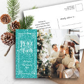 Vrede op aarde sprankelende blauwe glitter kerst feestdagenkaart