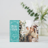 Vrede op aarde sprankelende blauwe glitter kerst feestdagenkaart (Staand voorkant)