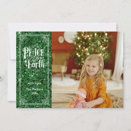 Vrede op aarde sprankelende groene glitter kerst feestdagenkaart (Voorkant)