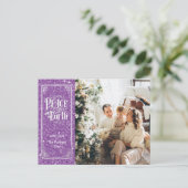 Vrede op aarde sprankelende Paarse glitter kerst Feestdagenkaart (Staand voorkant)