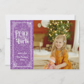 Vrede op aarde sprankelende Paarse glitter kerst Feestdagenkaart (Voorkant)