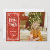 Vrede op aarde sprankelende rode glitter kerst feestdagenkaart (Voorkant)