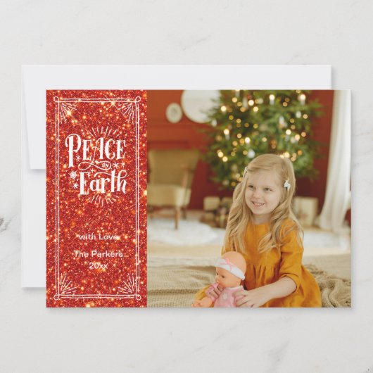 Vrede op aarde sprankelende rode glitter kerst feestdagenkaart (Voorkant)