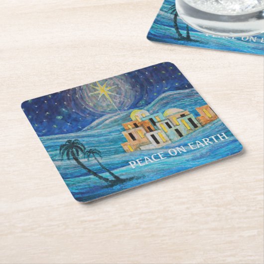 Vrede op Aarde Ster van Bethlehem Chanoeka Kartonnen Onderzetters (Schuin)