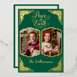 Vrede op aarde, twee delen, groen, goud folie feestdagenkaart