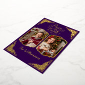 Vrede op aarde, twee picts, paarse, gouden folie feestdagenkaart (Gedraaid)