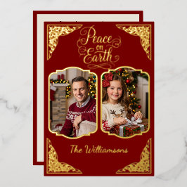 Vrede op aarde, twee picts, rood, goud folie feestdagenkaart