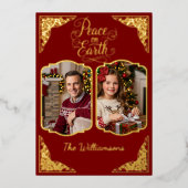 Vrede op aarde, twee picts, rood, goud folie feestdagenkaart (Voorkant)