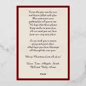 Vrede op aarde, twee picts, rood, goud folie feestdagenkaart (Achterkant)