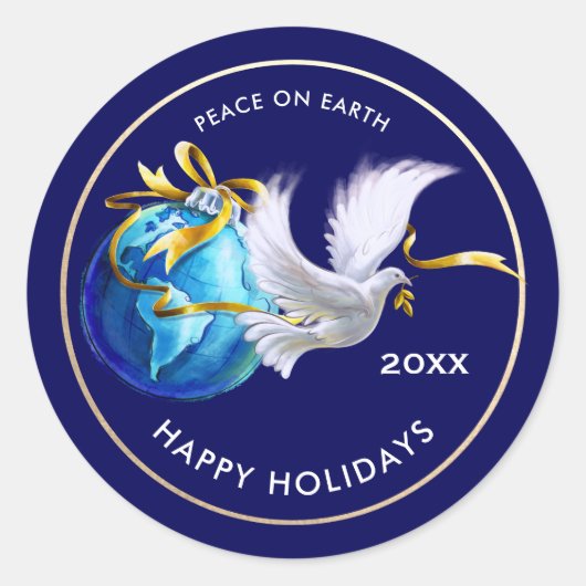 Vrede op aarde. vredesduif | Aangepast jaar Kerstm Ronde Sticker (Voorkant)