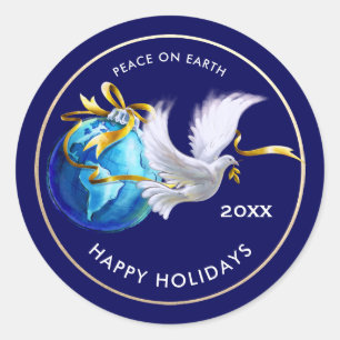 Vrede op aarde. vredesduif   Aangepast jaar Kerstm Ronde Sticker