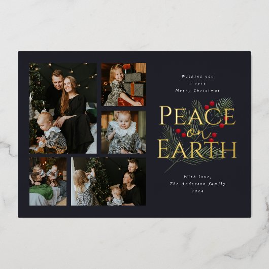 Vrede op Aarde Waterverf Greenery Gold Folie Feestdagenkaart (Voorkant)