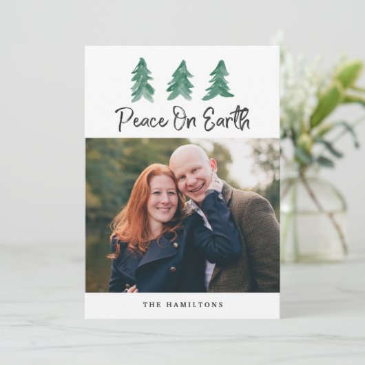 Vrede op Aarde Waterverf | Vakantieknopkaart Feestdagenkaart (Staand voorkant)