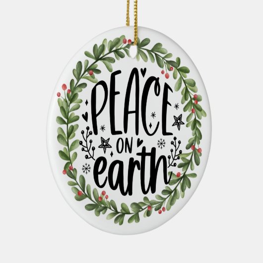 Vrede op Aarde Waterverf Wreath Keramisch Ornament (Rechts)