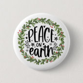 Vrede op Aarde Waterverf Wreath Ronde Button 5,7 Cm (Voorkant)