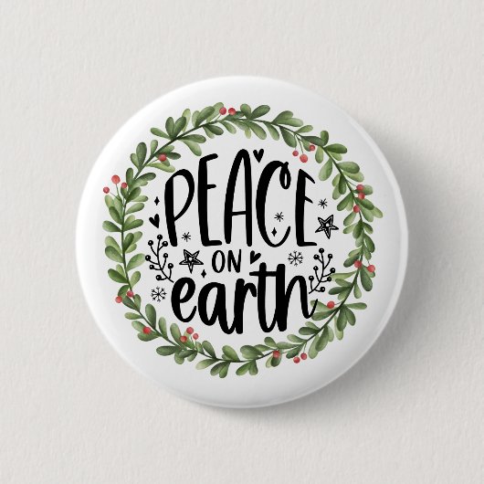 Vrede op Aarde Waterverf Wreath Ronde Button 5,7 Cm (Voorkant)