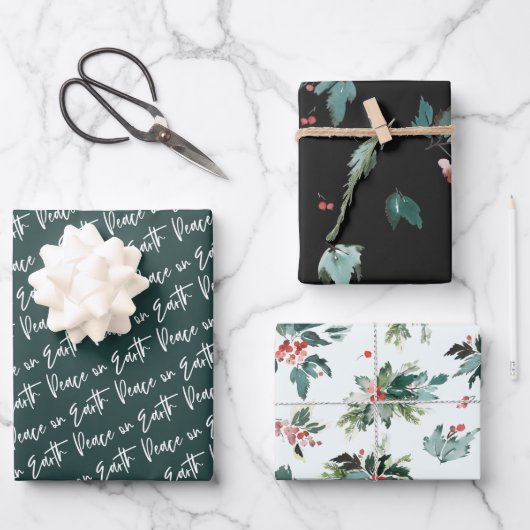 Vrede op Aarde Winter Botanische Berry Patronen Inpakpapier Vel (Voorkant)