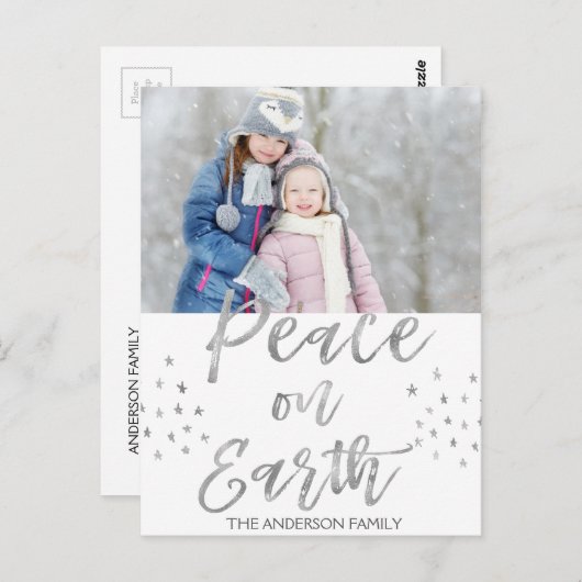 Vrede op Aarde Wit en Zilver Waterverf Foto Briefkaart (Voorkant / Achterkant)