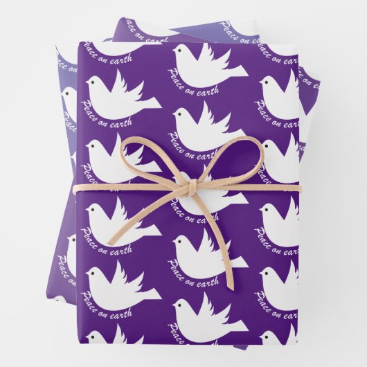 Vrede op aarde witte dove paarse kerst inpakpapier vel (In situ)