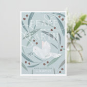 Vrede op Aarde Witte Duif Blauwe Kerst Kaart (Staand voorkant)