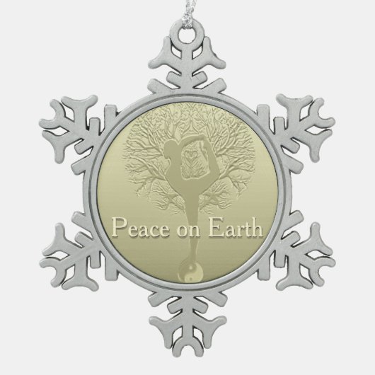 Vrede op Aarde Yoga-boom Tin Sneeuwvlok Ornament (Voorkant)