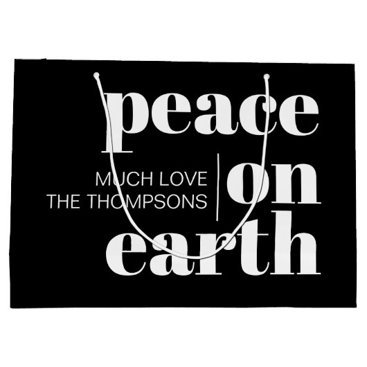 Vrede op Aarde Zwart Modern Kerstmis Groot Cadeauzakje (Achterkant)