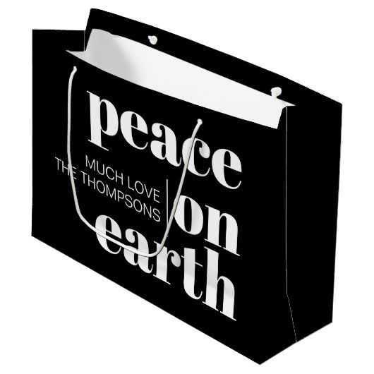 Vrede op Aarde Zwart Modern Kerstmis Groot Cadeauzakje (Voorkant Gekanteld)