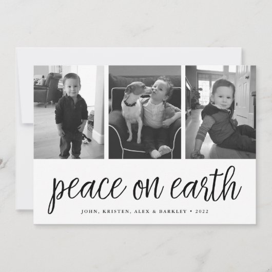 Vrede op aarde | Zwarte & Witte feestdag 3 Foto Feestdagenkaart (Voorkant)