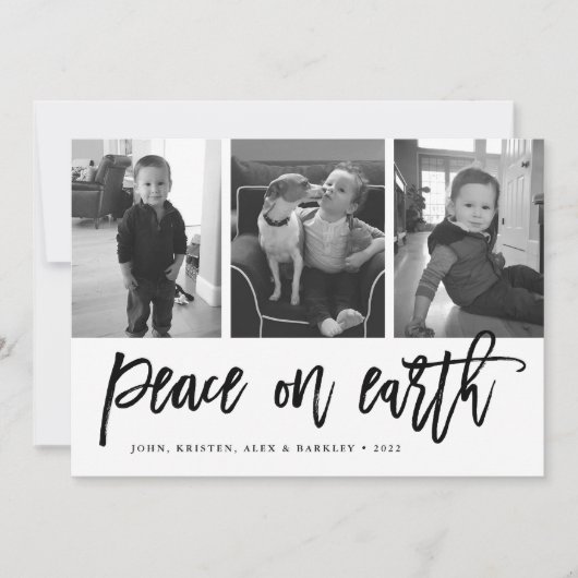 Vrede op aarde | Zwarte & Witte feestdag 3 Foto Feestdagenkaart (Voorkant)