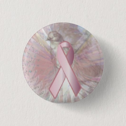 Vrede op Angelic Wings Pink RibbonButton-Cust. Ronde Button 3,2 Cm (Voorkant)