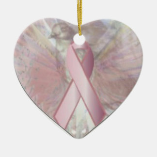 Vrede op Angelic Wings Pink RibbonOrnament-Cust. Keramisch Ornament