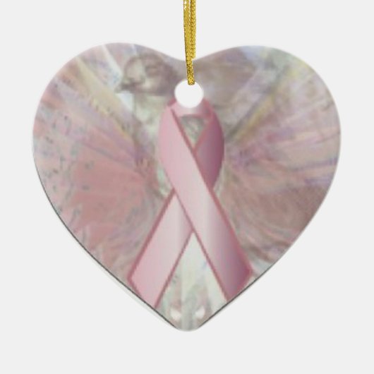 Vrede op Angelic Wings Pink RibbonOrnament-Cust. Keramisch Ornament (Voorkant)