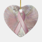 Vrede op Angelic Wings Pink RibbonOrnament-Cust. Keramisch Ornament (Achterkant)