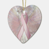 Vrede op Angelic Wings Pink RibbonOrnament-Cust. Keramisch Ornament (Links)